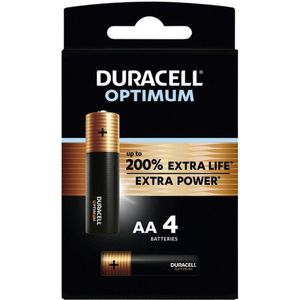 Duracell Optimum AA-batterijen (4 stuks), 1,5V-alkaline batterijen, LR6 MX1500