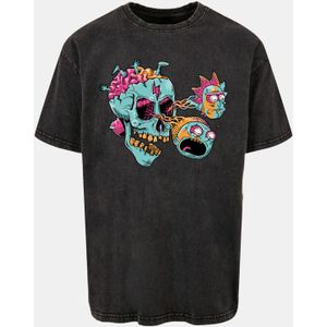 Absolute Cult Rick And Morty - Eyeball Skull Acid Washed Oversized Tee