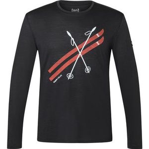 Super.natural - Kryssede Ski T-shirt - Zwart - Merino Wol