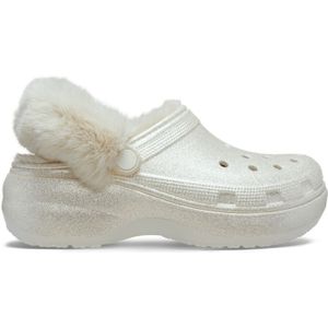 Crocs Classic Platform Fuzz Lined Glitter Klompen Damen Chalk 41