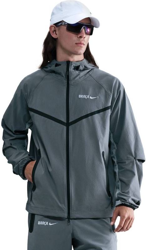 FC Barcelona Tech Windrunner Nike geweven voetbaljack met rits over de hele lengte voor heren - Grijs