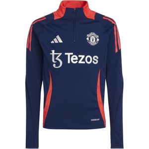 adidas Manchester United Trainingstrui 1/4-Zip 2024-2025 Kids Donkerblauw Rood Zilver