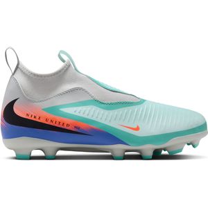 Nike Phantom 6 High Academy Gras / Kunstgras Voetbalschoenen (MG) Kids Zilver Turquoise Oranje Blauw