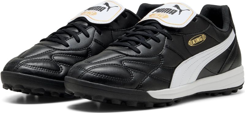 PUMA - King Top Voetbalschoenen - Zwart Wit Goud - Leer - Rubberen Zool