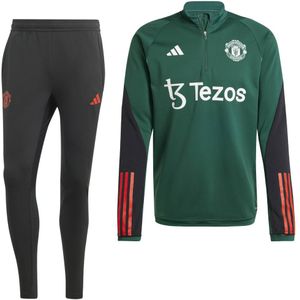 adidas Manchester United Trainingspak 1/4-Zip 2023-2024 Groen Zwart Rood