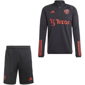 adidas Manchester United Trainingsset 1/4-Zip 2023-2024 Zwart Rood Lichtgroen