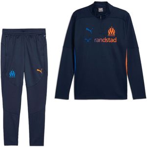 PUMA Olympique Marseille Trainingspak 1/4-Zip 2024-2025 Kids Donkerblauw Oranje