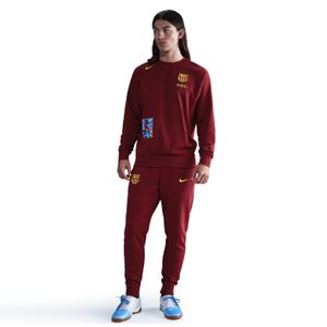 Nike FC Barcelona Club Fleece Crew Joggingpak 2025-2026 Donkerrood Geel