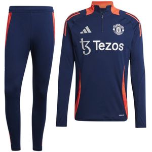 adidas Manchester United Trainingspak 1/4-Zip 2024-2025 Donkerblauw Rood Zilver