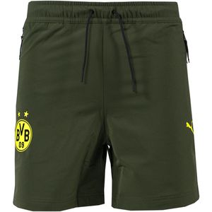 PUMA Borussia Dortmund Pumatech Broekje Woven 2024-2025 Donkergroen Olijfgroen Geel