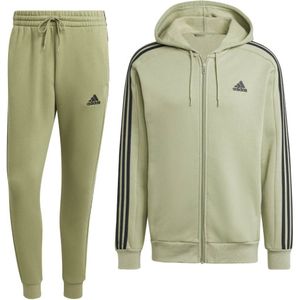 adidas Essentials Fleece Joggingpak Full-Zip Hooded Olijfgroen Zwart
