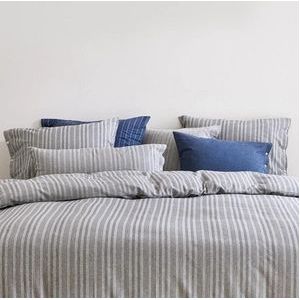 Dekbedovertrek Yumeko Buttons Grey Blue Stripe Flanel-240 x 200 / 220 cm | Lits-Jumeaux