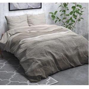 Sleeptime Flanel Stone Stripe - Dekbedovertrek - Eenpersoons - 140x200/220 + 1 kussensloop 60x70 - Taupe