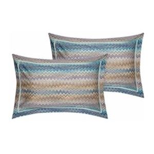 Missoni - John - Kussensloop - Turquoise Multicolor - Katoen - Set van 2