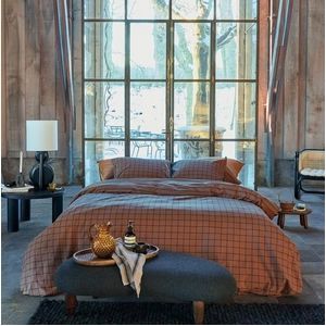 vtwonen - Grid - Dekbedovertrek - Steenrood - Eenpersoons 140x200/220