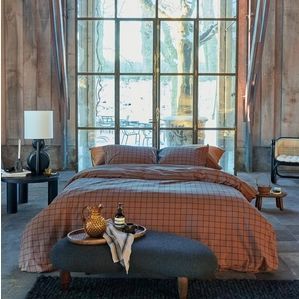 vtwonen - Grid - Dekbedovertrek - Steenrood - Eenpersoons 140x200/220