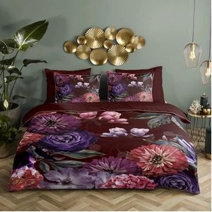 Dekbedovertrek Descanso Bloomie Bordeaux Satijn-240 x 200 / 220 cm | Lits-Jumeaux