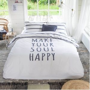 Walra Dekbedovertrek Happy Wake Up - 200x220 - 100% Katoen (BCI) - Wit / Blauw