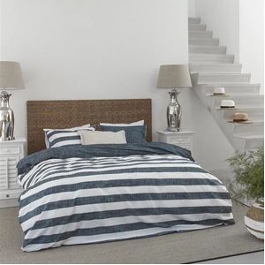 Riviera Maison Lindy Lines dekbedovertrek - Lits-Jumeaux XL - 260x200/220 - Marineblauw