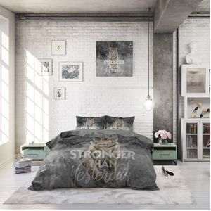 Dekbedovertrek Dreamhouse Stronger Grey Katoen-240 x 200 / 220 cm | Lits-Jumeaux