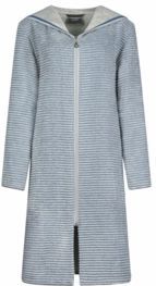 Cawö - 6222 - Badjas - Blauw - Korte Badjas met Capuchon en Rits