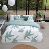 Walra Dekbedovertrek Simple Leaves - 240x220 - 100% Katoen - Off White / Groen