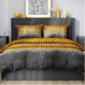 Dekbedovertrek Satin d'Or Panthera Antraciet Oker Satijn-240 x 200 / 220 cm | Lits-Jumeaux