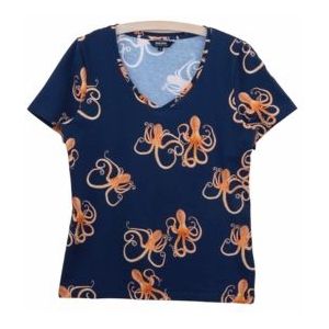 V-neck T-shirt SNURK Women Octopus Blue-XL