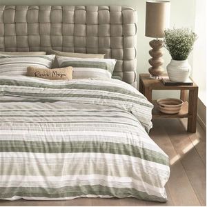 Dekbedovertrek Riviera Maison Sturdy Stripe Grijsgroen Katoen-260 x 200 / 220 cm | Extra Breed