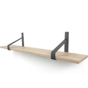 Eiken wandplank 80 x 20 cm 18mm inclusief zwarte plankdragers - Wandplank hout - Wandplank industrieel - Fotoplank