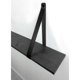 Eiken 18mm wandplank recht zwart 90 x 20 cm inclusief leren riemen zwart