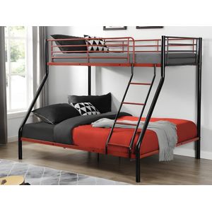 Stapelbed ELEVATIO IV - 90 en 140 x 190 cm - Staal - Zwart en rood + matras