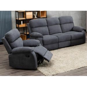 Vente-unique - TOLZANO - Relaxzitbank en Fauteuil - Antraciet - 100% Polyester
