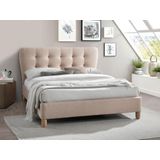 Bed 140 x 190 cm met gecapitonneerd hoofdbord - Stof - Beige + matras - ELIDE