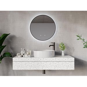 Verlichte ovale badkamerspiegel met antibewaseming en zwart kader - D60 cm - PEONIA