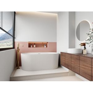 Geribbeld vrijstaand bad van acryl - Mat wit - 230L - 170 x 80 x 58 cm - ALIENA