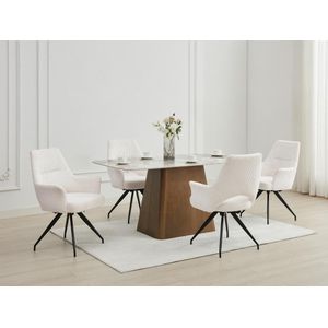 Set van 2 draaistoelen met armleuningen van ribfluweel en zwart metaal - Crèmewit - VASKIA