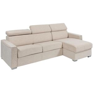 Omkeerbare, snel om te bouwen slaapbank met hoek in beige stof - Bed van 140 cm - Matras 22 cm geheugenschuim - VIZIR