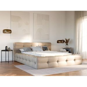 Bed met opbergruimte en capitonnage 160 x 200 cm - Gechineerde stof - Beige + matras - LERUCO van Pascal Morabito