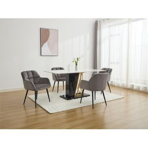 Set van 6 stoelen PEGA - Met armleuningen - Velours en metaal - Blauw