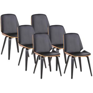 Set van 6 stoelen SANTAREM - Kunstleer - Noten of zwart