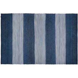 Handgeweven jute tapijt KOCHI - 140 x 200 cm - Donkerblauw en wit