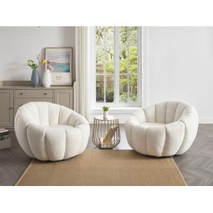 Draaiende schelpfauteuil in wit bouclé COSSATO