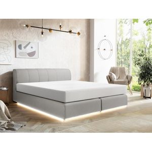 Complete set met boxspring en hoofdbord – Met bedbodem – Met ledverlichting – Met matras – 180 x 200 cm – Stoffen bekleding – Grijs – OTARU van YSMÉE