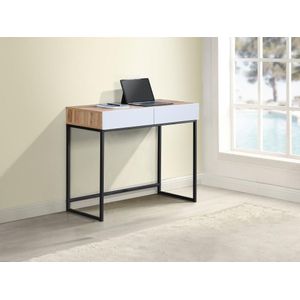 Console-bureau met 2 lades - Wit en naturel - CEVANIA