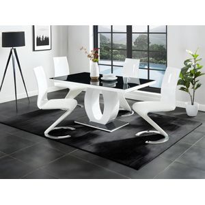 Eettafel TWIST - Zwart en Wit - Gelakt MDF en Gehard Glas - 6 Personen