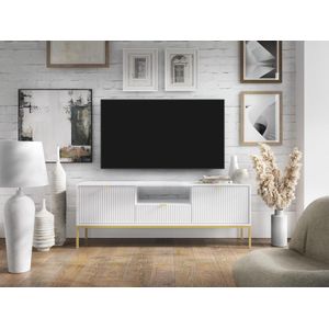 Tv-meubel met 2 laden, 1 lade en 1 nis - Wit en goudkleurig - LIOUBA II van Pascal MORABITO