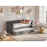 Bed met slaaplade LOUISE - 2 x 90 x 190 cm - Grijze stof