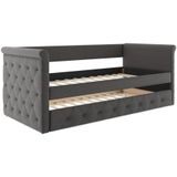 Bed met slaaplade LOUISE - 2 x 90 x 190 cm - Grijze stof