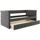 Bed met slaaplade LOUISE - 2 x 90 x 190 cm - Grijze stof